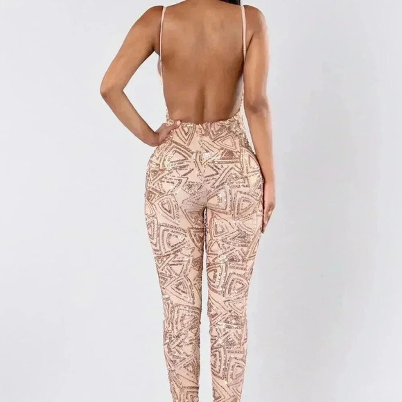 GLAMOUR GIRL BLACK NUDE SEQUIN JUMPSUIT - Picture 5 of 11